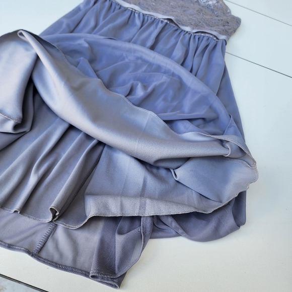 DAVIDS BRIDAL Silver Gray Bridesmaid Halter Tie Strapless Dress Nylon Mesh Sz 4 - Picture 14 of 14